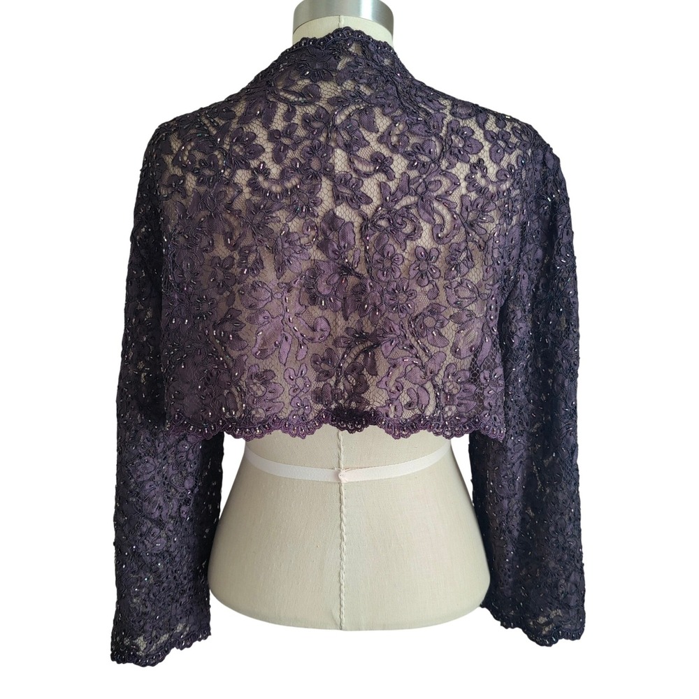 Vintage Purple Beaded Lace Bolero Jacket Open Front Fairycore Whimsigoth Shrug